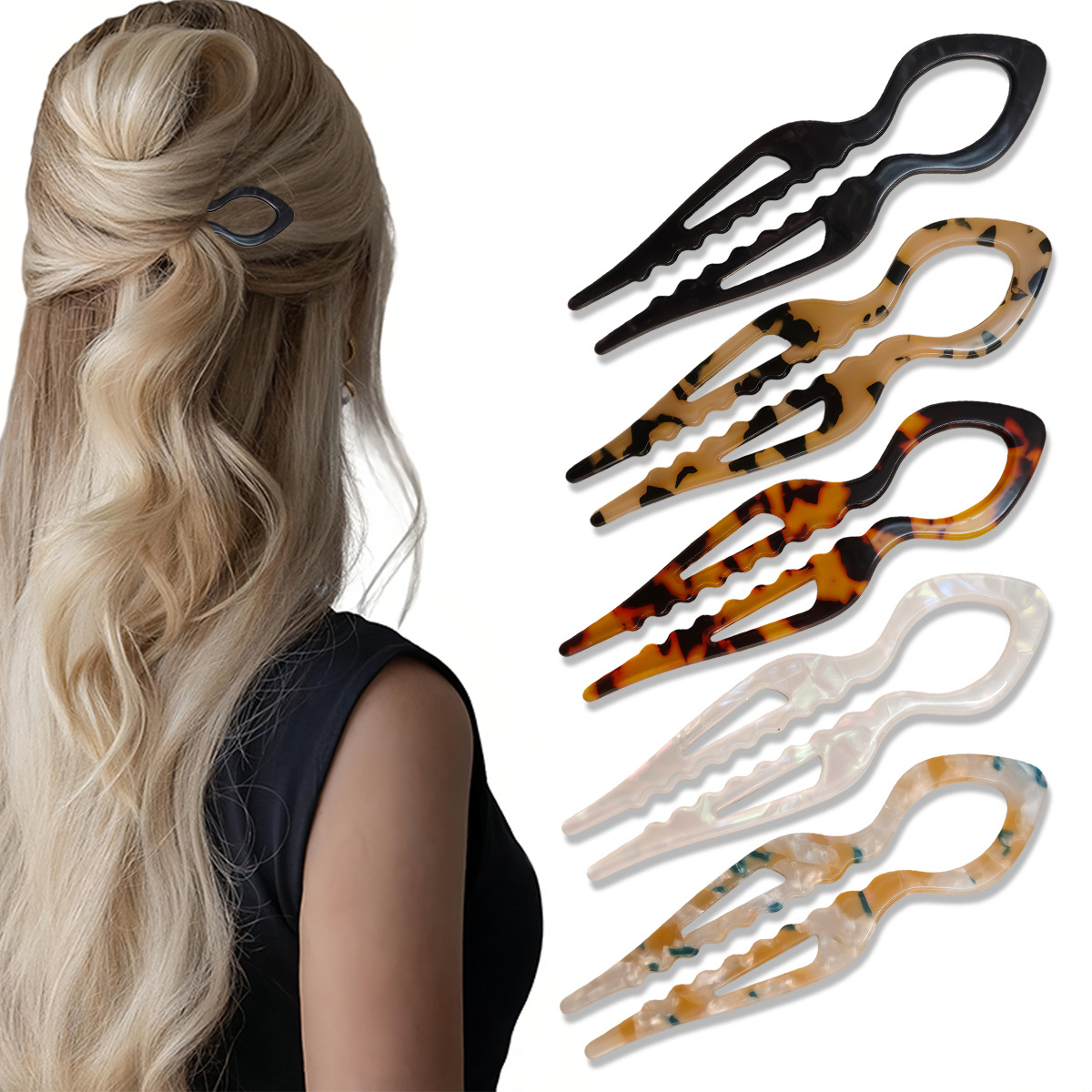 U-Shaped Hair Sticks Tortoises - Tech Accessories Women のレビューと価格