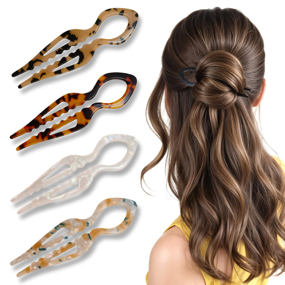 U-Shaped Hair Sticks Tortoises - Tech Accessories Women のレビューと価格