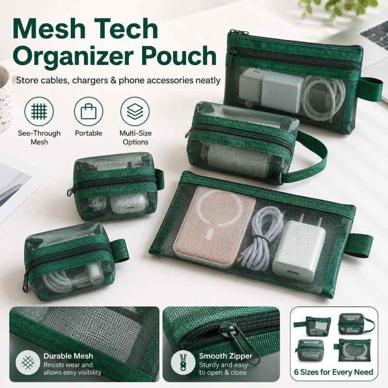 6PCS Mesh Tech Organizer Pouch - Tech Woven Accessories のレビューと価格