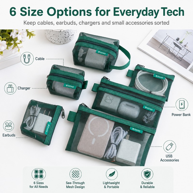 6PCS Mesh Tech Organizer Pouch - Tech Woven Accessories のレビューと価格