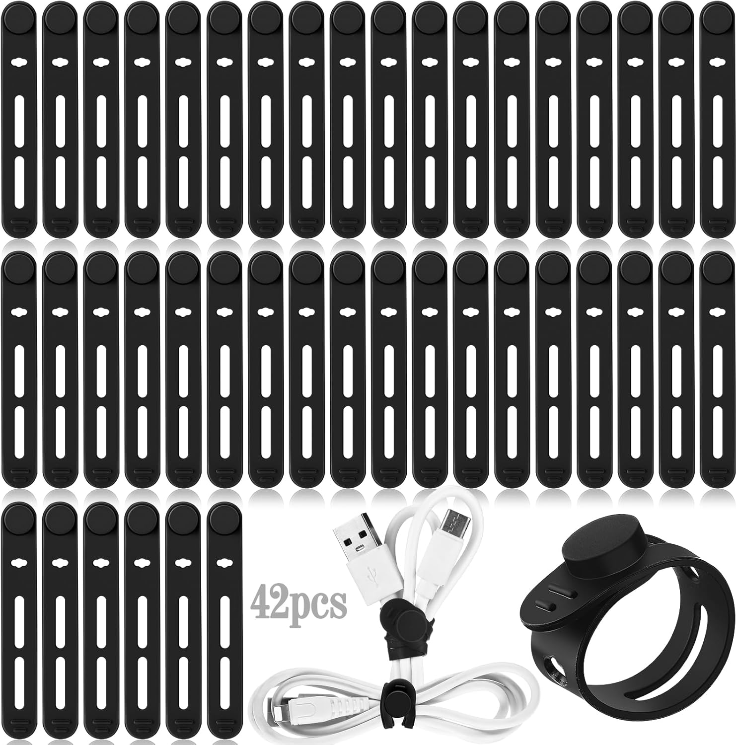 42 Pcs Silicone Cable Ties Reu - Travel Cable Organizer のレビューと価格