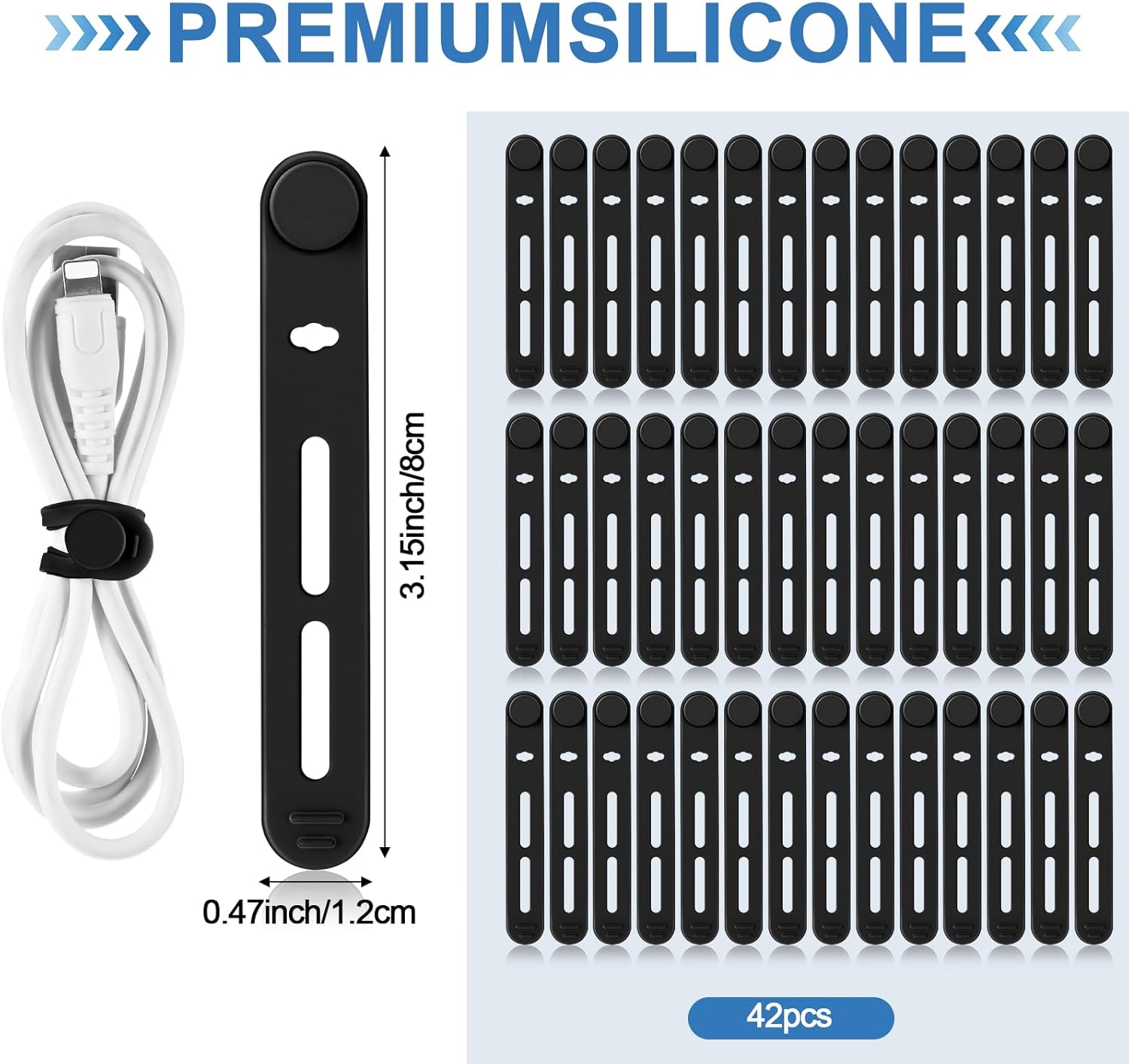42 Pcs Silicone Cable Ties Reu - Travel Cable Organizer のレビューと価格
