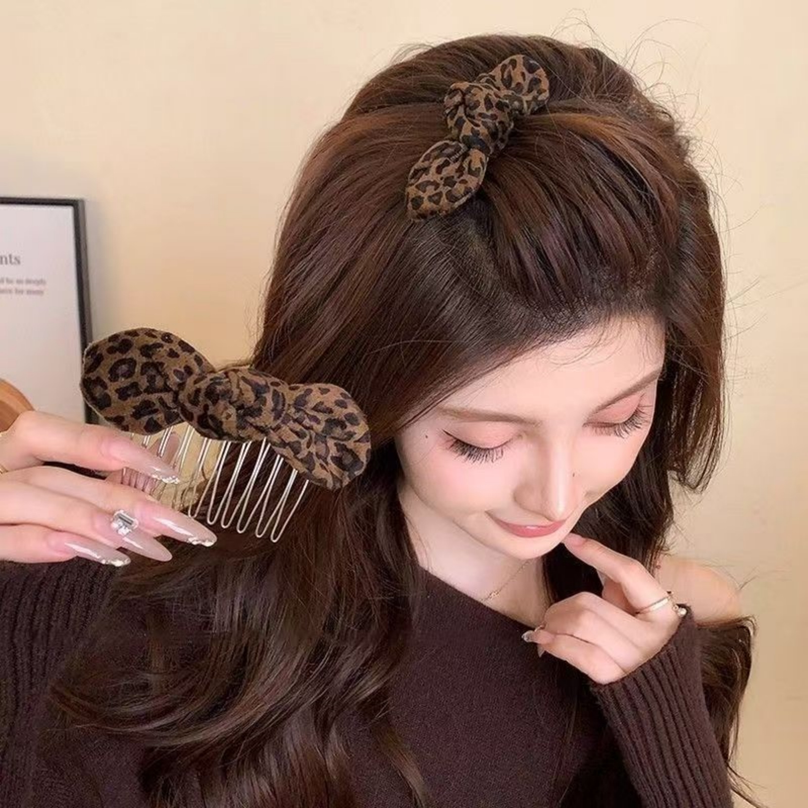 1PCLeopard Print Bow Hair Comb - Tech Accessories Women のレビューと価格