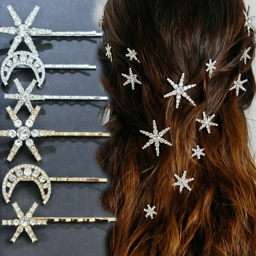 3/4 pcs set Crystal Star Hairp - Tech Accessories Women のレビューと価格
