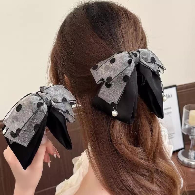 Elegant Gray Polka Dot Bow Hai - Hi Tech Accessories のレビューと価格