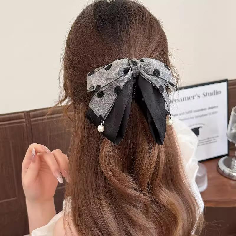 Elegant Gray Polka Dot Bow Hai - Hi Tech Accessories のレビューと価格